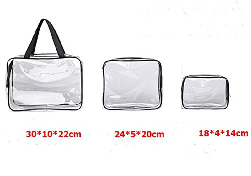 mkki 3pcs Clear Portable Makeup Cosmetic Toiletry Travel Bath Wash Storage Bag Transparent Waterproof Pouch Organizer Make Up Bag - NewNest Australia