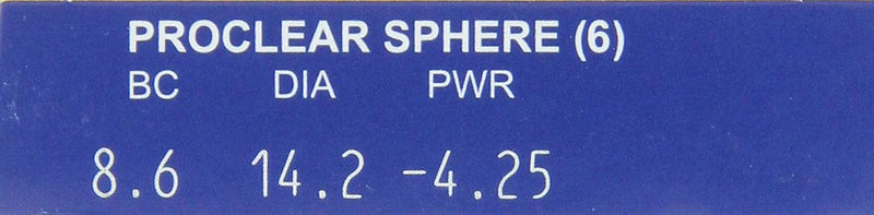 Proclear Spheric monthly lenses soft, 6 pieces / BC 8.6 mm / DIA 14.2 / -4.25 diopters - NewNest Australia