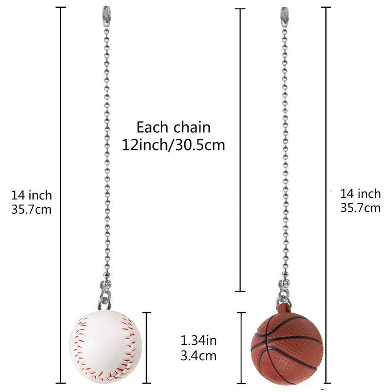 Ceiling Fan Chain Pulls Decorative Extension 12 Inches Baseball and Basketball Extender Ornaments Pendant Fan Pulls Set for Ceiling Light Lamp Fan Chain(Nickel) - NewNest Australia