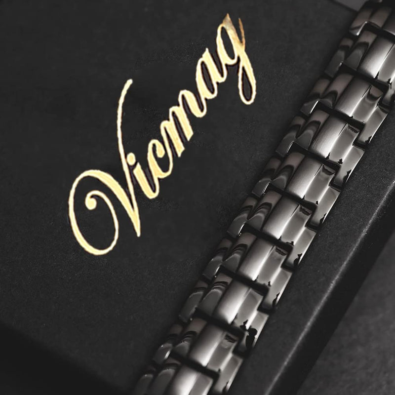 Vicmag Men Magnetic Bracelets Titanium Steel Magnet Bracelet Ultra Strength Double Row 3500 Gauss Wristband Brazaletes with Adjustment Tool & Jewelry Gift Box Black 4 Elements - NewNest Australia