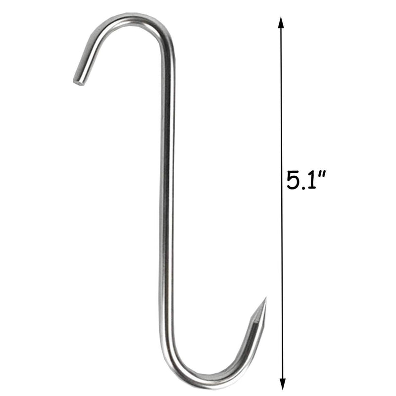 NewNest Australia - TIHOOD 2pcs Stainless Steel Duck Hooks + 3pcs S-Hooks for Bacon Hams Meat Processing Butcher Hook Hanging Drying BBQ Grill Cooking Smoker Hook Tool 