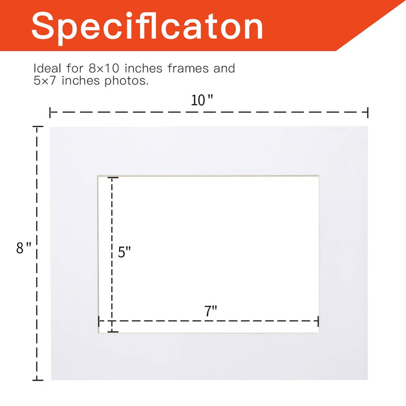 Betus 8x10 White Picture Mats, White Core Bevel Cut for 5x7 Pictures - Pack of 10 8x10 inch - NewNest Australia