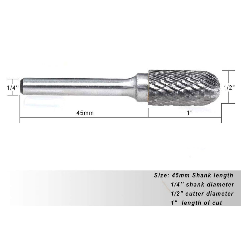 YUFUTOL SC-5 Tungsten Carbide Burr Cylinder Shape with Radius End Double Cut Rotary Burr File(1/2" Cutter Dia X 1"Cutter Length) with 1/4'' shank, 1pcs - NewNest Australia