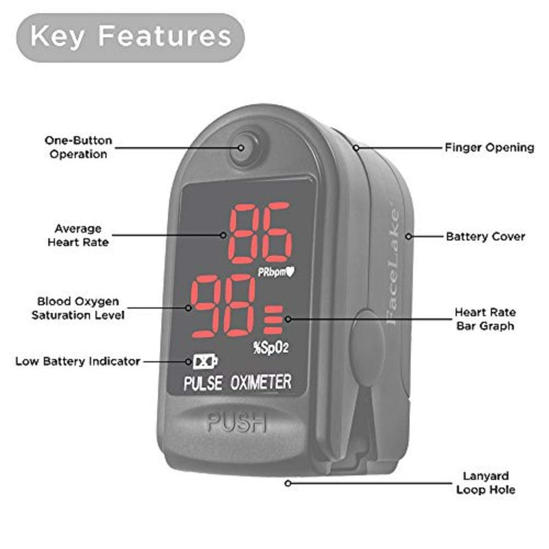 FaceLake ® FL400 Pulse Oximeter with Carrying Case, Batteries, Neck/Wrist Cord - Black - NewNest Australia