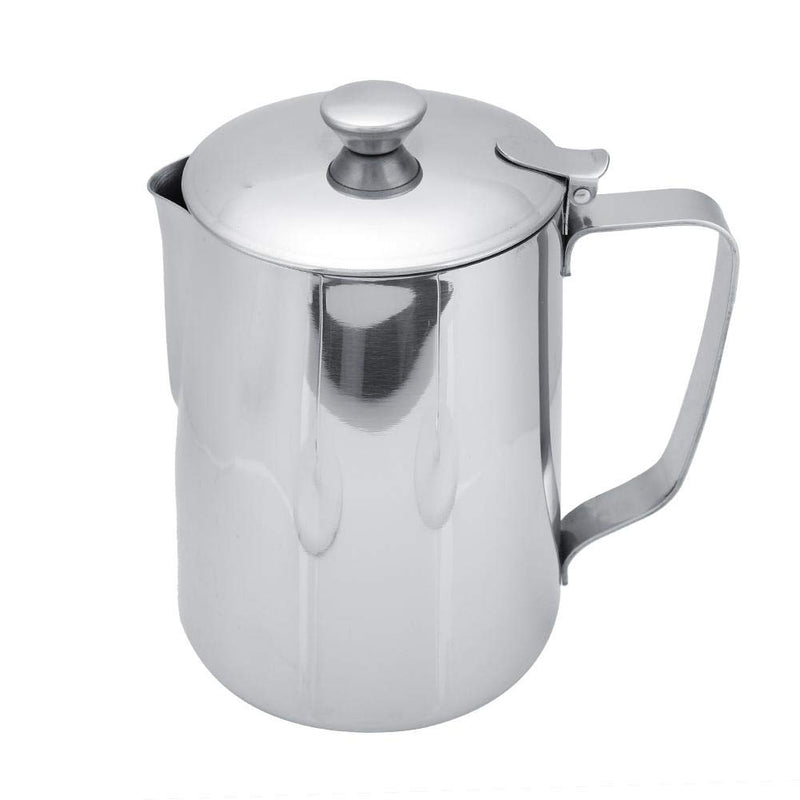 Frothing Cup Stainless Steel Coffee Cup Milk Frothing Pitcher Pot with Lid Latte Art(1000mL) 1000mL - NewNest Australia