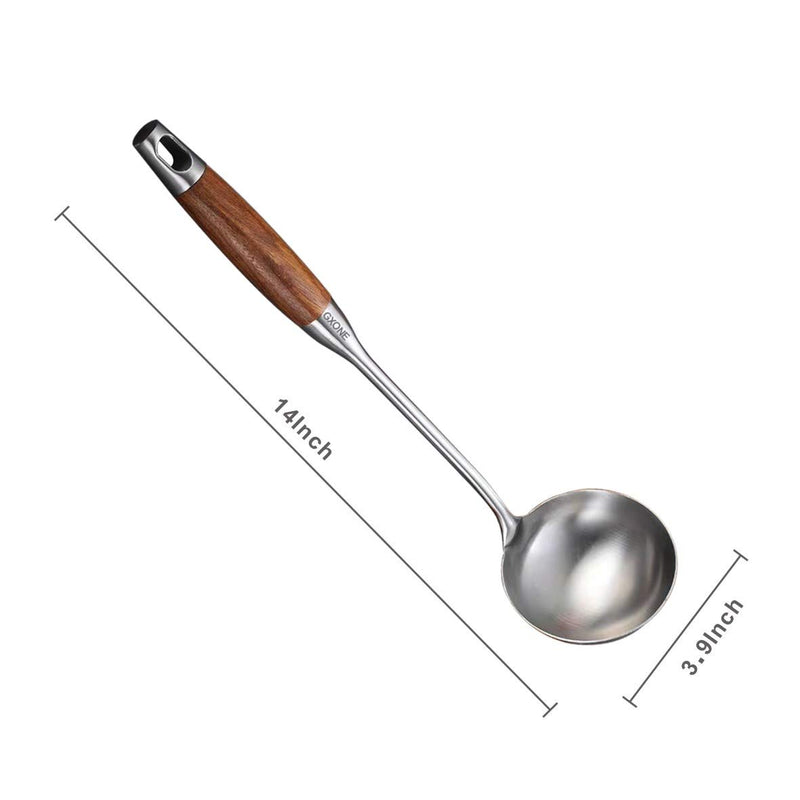 NewNest Australia - Soup Ladle,304 Stainless Steel Cooking Ladle Spoon Wok Tools with Long Wooden Handle Heat Resistant,Silver/14.6Inch 