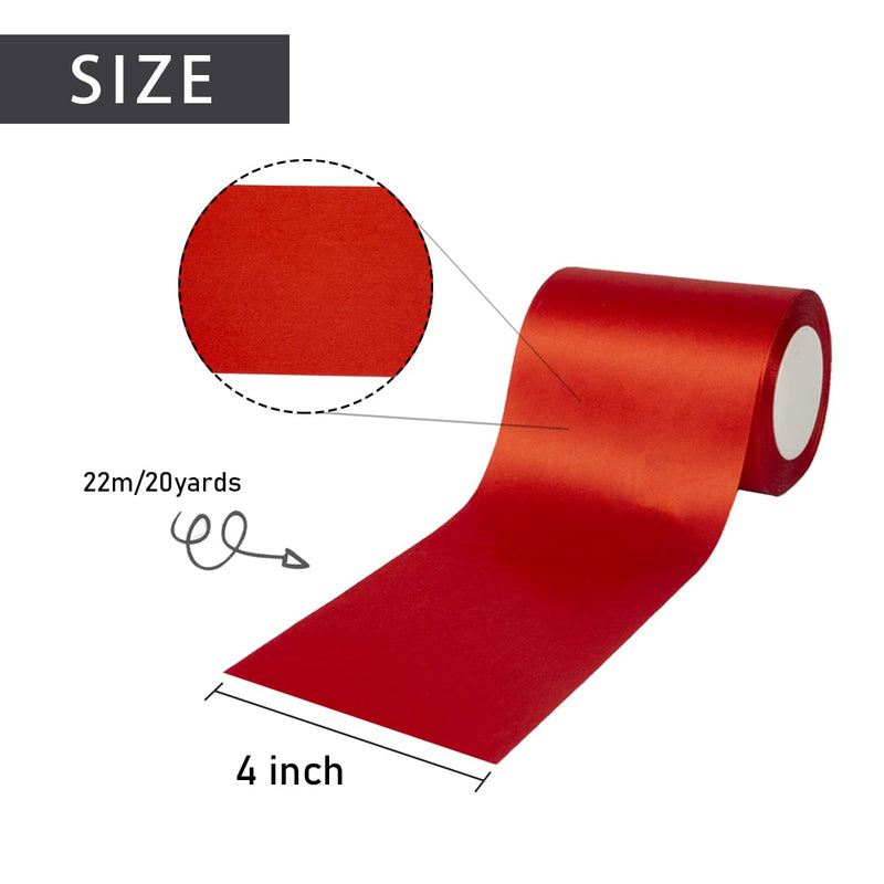 Nichemigo 4 Inch x 24 Yard Double Face Satin Ribbon Wide Solid Color Fabric Ribbons for Chair Sash Cutting Ceremony Gift Wrapping Craft DIY Sewing Car Bows Dining Tables, Red - NewNest Australia