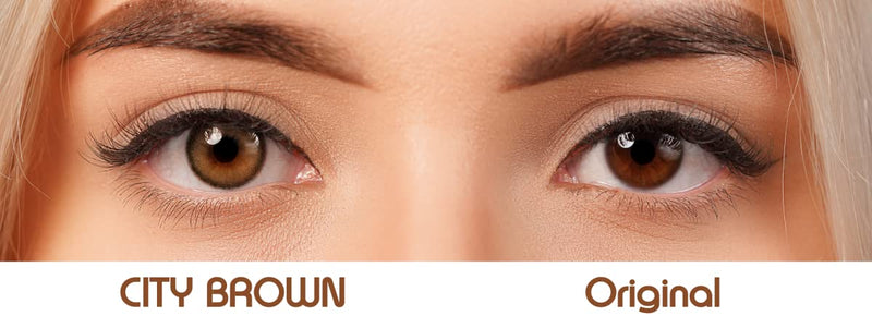Charmiga Colored Brown Contact Lenses | Brown 6-Month Contact Lenses Without Prescription | Pack Of 2 Soft Colored Lenses + Container, Tweezers, Insertion Aid | Highly Opaque | City Nude Brown 0.00 Dioptres - NewNest Australia
