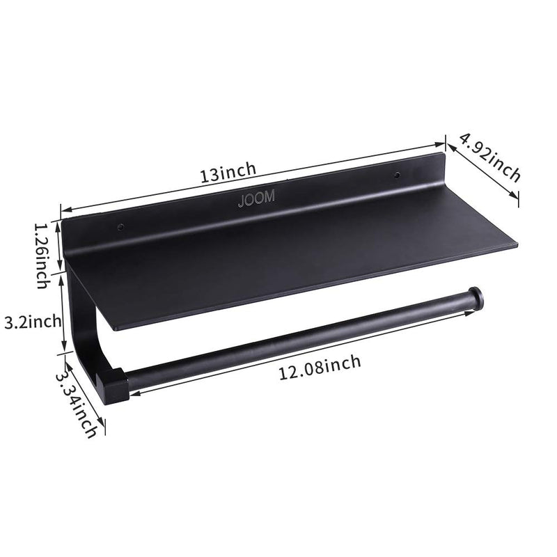 Joom Paper Towel Holder Wall for Kitchen 13 Inch, Bathroom Tissue Roll Hanger with Mobile Phone Storage Shelf,Space Aluminum, Self Adhesive with Glue or Wall Mount with Screws (Black) Black - NewNest Australia