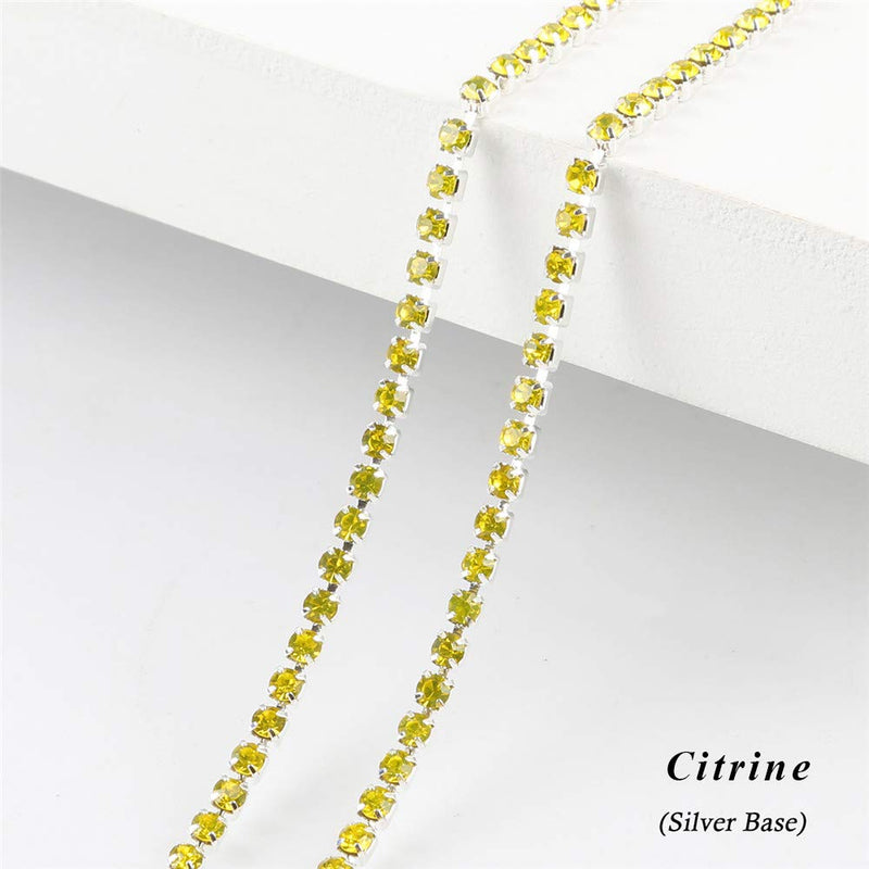 1 Roll 10 Yards Rhinestone Trim Crystal Cup Chain in Silver Setting Casing Clear (Citrine/Yellow SS6 2mm) Citrine / Yellow SS6 2mm - NewNest Australia