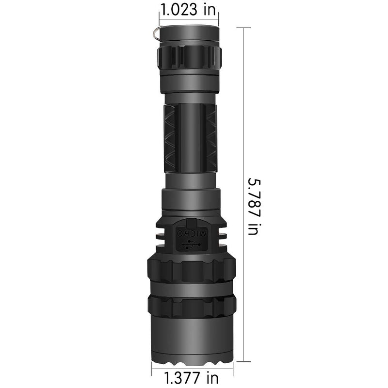 Tactical Flashlight JT10 1200 Lumen Black LED Light with Offset Rail Mount, Rechargeable Batteries and 2 Modes Pressure Switch Included,Outdoor Hunting - NewNest Australia