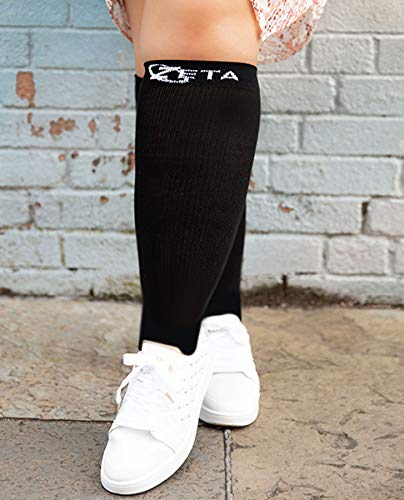 Zeta Socks Open Toe XXXL 26 Inch Wide Calf Plus Size Compression 20-30 mmHg for Fatigue, Pain, Leg Swelling, Soothing Comfy Gradient Support, Prevents Swelling, Pain, Edema, DVT (1 Pair) Black - NewNest Australia