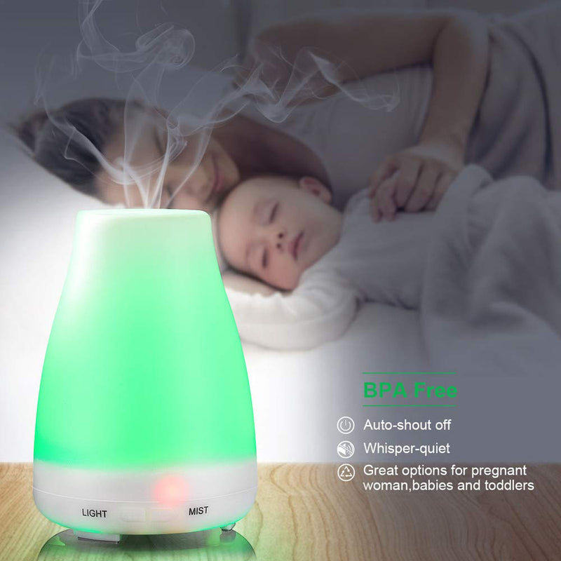 100ML Essential Oil Diffuser, Ultrasonic Cool Mist Aromatherapy Scented Oil Diffusers Humidifier, Waterless Auto-Off and 7 LED Light Colors for Bedroom, Yoga, SPA, Baby - NewNest Australia