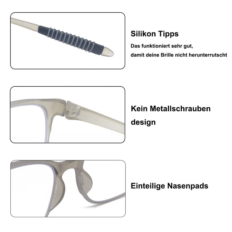Mcoorn reading glasses, flexible, lightweight for women and men (pack of 2) with case, anti-blue, anti-reflective, one black, one gray, 2.5 x - NewNest Australia