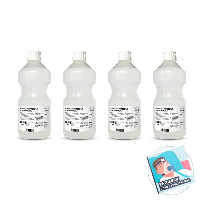 Sterile Water Sterile Water 1 Liter Bottles With Screw Cap For Oxygen, Inhalation, Ventilation, Cpap, Breathing Gas Humidification, With Copd And Sleep Apnea Guide (4 X 1000 Ml) - NewNest Australia