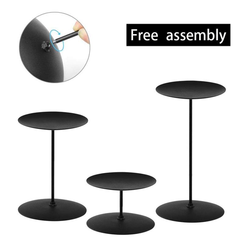 NewNest Australia - smtyle Pillar Candle Holders Set of 3 Centerpieces Plate for Tables or Fireplace with Black Metal Iron 