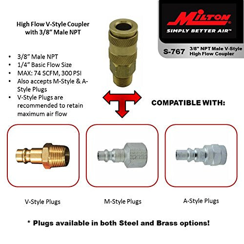 Milton Industries S-767 HI-Flo V-Style -FeetA,M,V-Feet 3/8-Inch MNPT Brass Body, Single - NewNest Australia