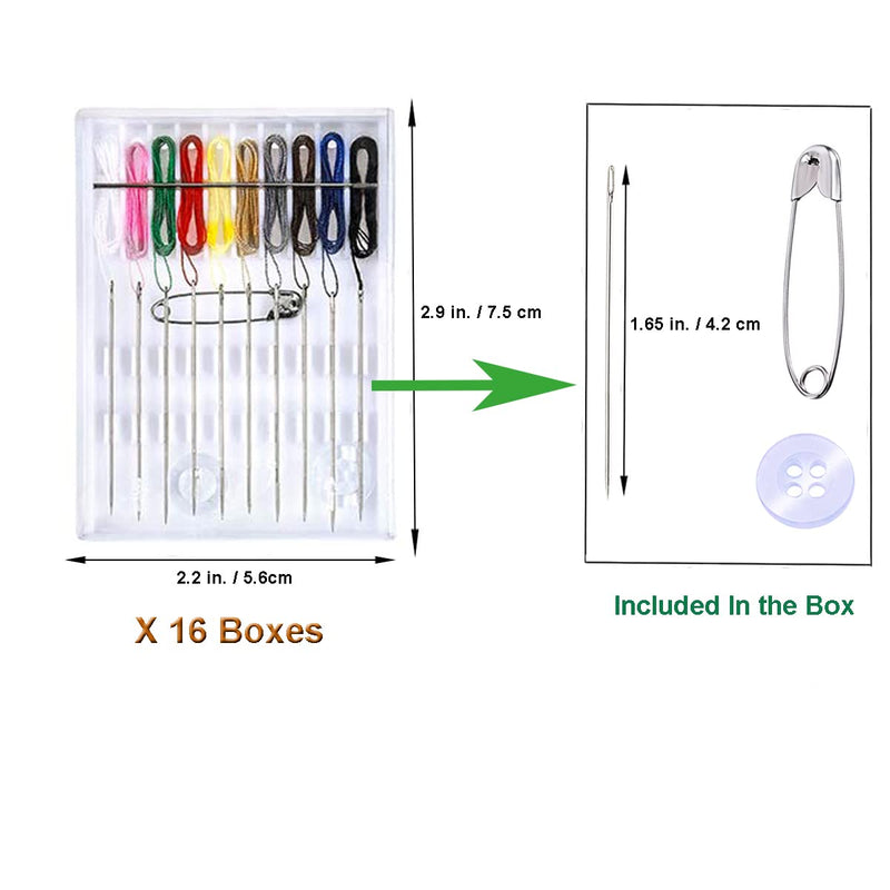 Y-Axis 16 Boxes Home and Travel Quick Fix Sewing Kit Pre Threaded Needle Kit, Each Box with 10 Pieces - NewNest Australia