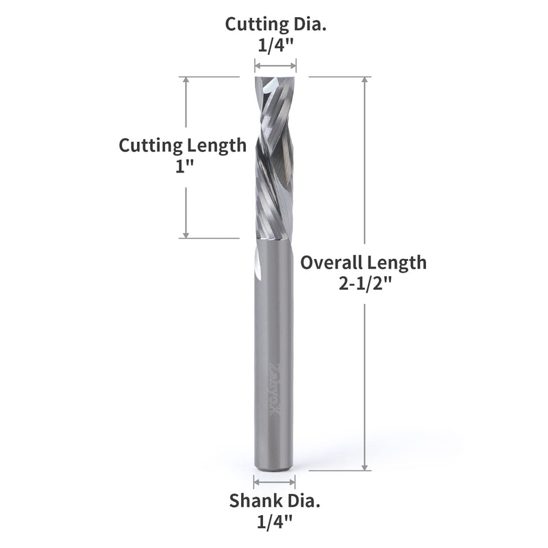 ZahyoX Up Down Compression Spiral CNC Bit, Solid Carbide Straight Router Bit, 1/4" Cutting Dia, 1/4" Shank, 1" Cutting Length, 2-1/2" Overall Length, CNC Router Bits, CNC End Mill Compression - 1/4 SD - 1/4 CD - 1 CL - 2-1/2 OL - NewNest Australia