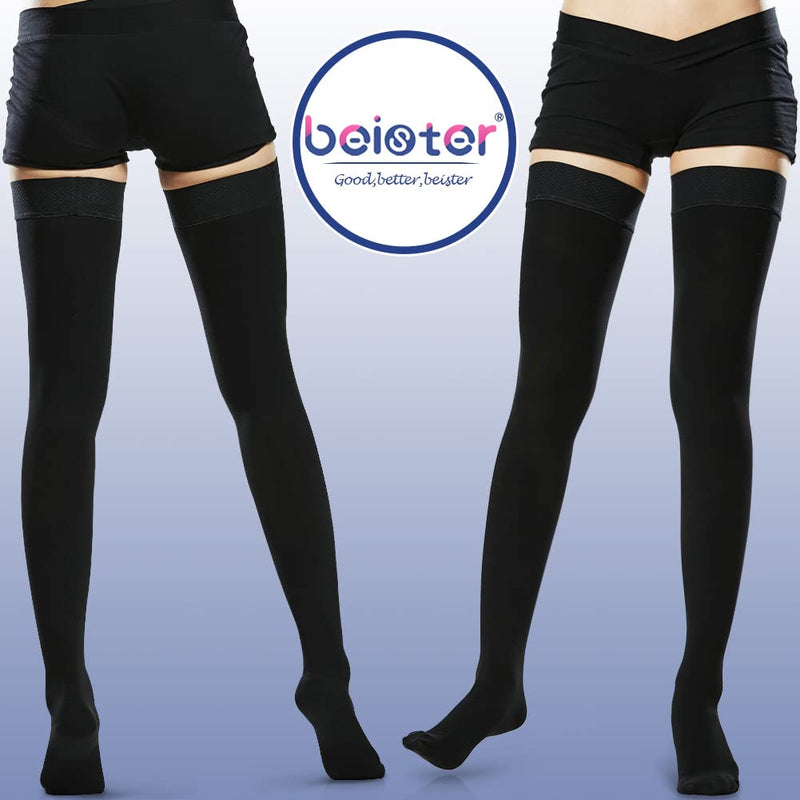 Beister Medical Closed Toe Thigh High Compression Stockings with Silicone Band for Women & Men, Firm 20-30 mmHg Graduated Support for Varicose Veins, Edema, Flight （1 Pair） Black XXL - NewNest Australia