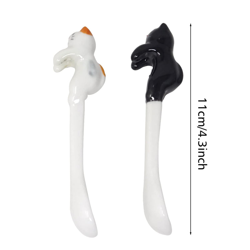 Honbay 2PCS Mini Cute Ceramic Cat Spoon Hangable Tea Spoon Coffee Spoon Sugar Spoon Cartoon Animals Hanging Spoons - NewNest Australia