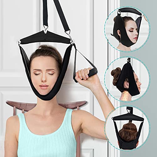 Neck Traction,Cervical Neck Traction Device Over Door for Home Use,Portable Neck Stretcher for Neck Pain Relief, Physical Therapy AIDS for Neck Spine Decompressor Black - NewNest Australia