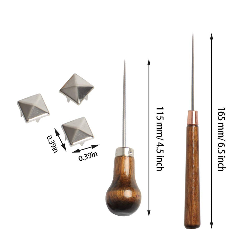 SBYURE 500 Pieces 10mm Four-Jaw Square Rivets Silver Metal Pyramid Studs Handicraft DIY Punk Spikes Spots Studs Accessories with 2 Pack Straight Tipped Scratch Awl Craft Tool - NewNest Australia