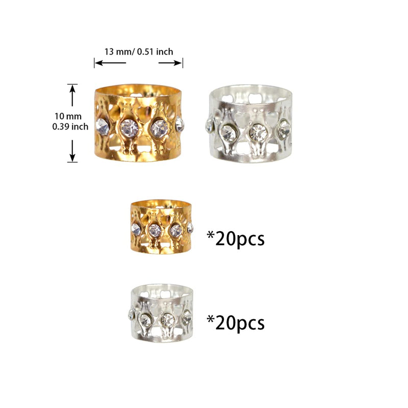 40 Pieces Golden and Silver Dreadlocks Beads Rhinestone Hair Ring Aluminum Adjustable Metal Cuffs Hair Decorations Rings Clips (20 Pcs Gloden and 20 Pcs Silver) 20 Pcs Golden and 20 Pcs Silver - NewNest Australia