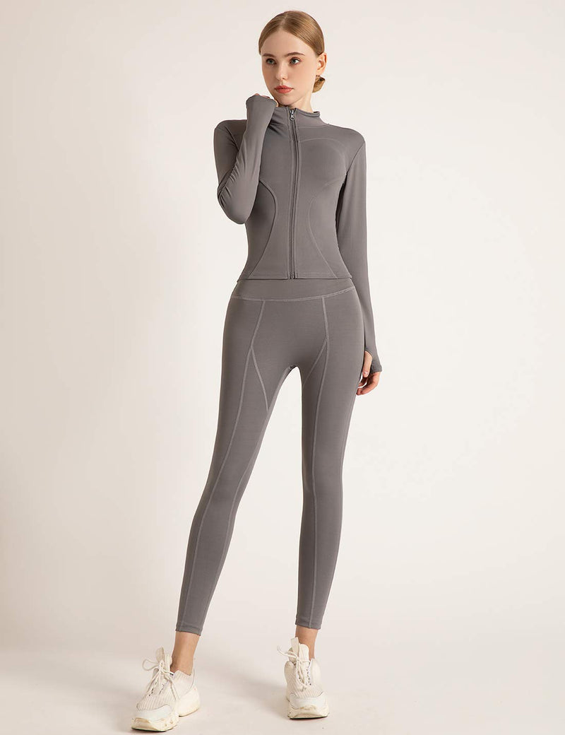 Locachy Women's Lightweight Stretchy Workout Full Zip Running Track Jacket with Thumb Holes Grey Large - NewNest Australia