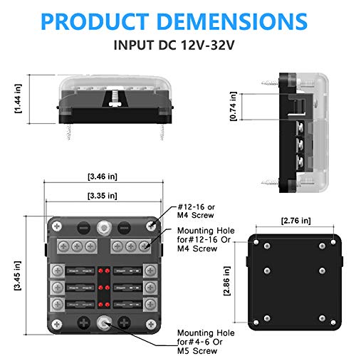 6 Way 12V Fuse Box 12Volt Blade Fuse Block, 6 Circuit W/Negative Bus Waterproof Fuse Box with LED Indicator for 12V/24V Automotive Golf Cart Truck Car Boat Marine RV Van Vehicle - NewNest Australia