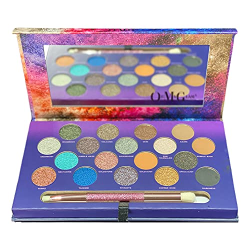 OH MY GLAM BLOW Eyeshadow Palette with Brush 18 Colours Matte Frosty Shimmer Glitter Set Greens Blues Whites Oranges Browns Powder Pigmented Make Up Kit - NewNest Australia