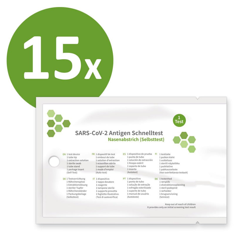 Corona antigen rapid test - 15x 1 soft pack Covid-19 rapid test for self-use - nasal swab - Corona self-test - antigen test for SARS-CoV-2 - certified layman's test - NewNest Australia