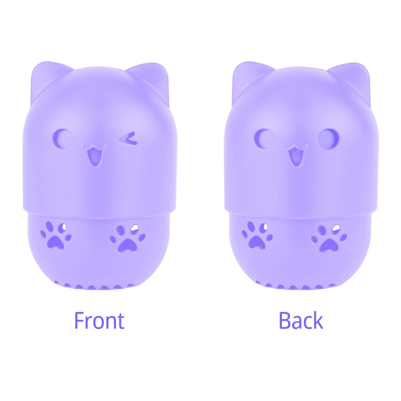 Makeup Sponge marshmallow sponge for foundation Silicone Travel Case Beauty blender holder Washable Reusable Cat Shape Cosmetic Sponge Container (Black) Black - NewNest Australia