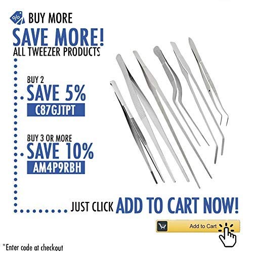2 Pcs Straight and Curved Tip Tweezers 12 Inch, Stainless Steel Precision Tweezers Set with Serrated Tips Comfortable Ridged Handle, Tweezer Tongs for Cooking Repairing with Essential Tweezer Ebook - NewNest Australia