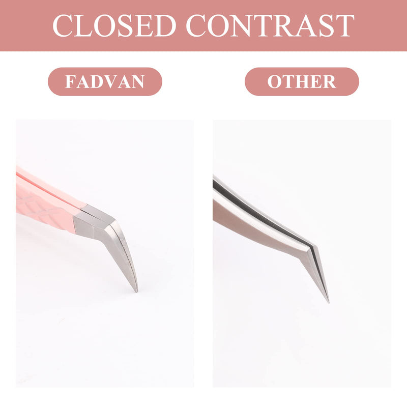 One Piece Eyelash Extension Tweezers, Pink Stainless Steel Curved Tip Professional Eyelash Tweezers Striped FADVAN(Olecranon Clip) LW-YZ - NewNest Australia