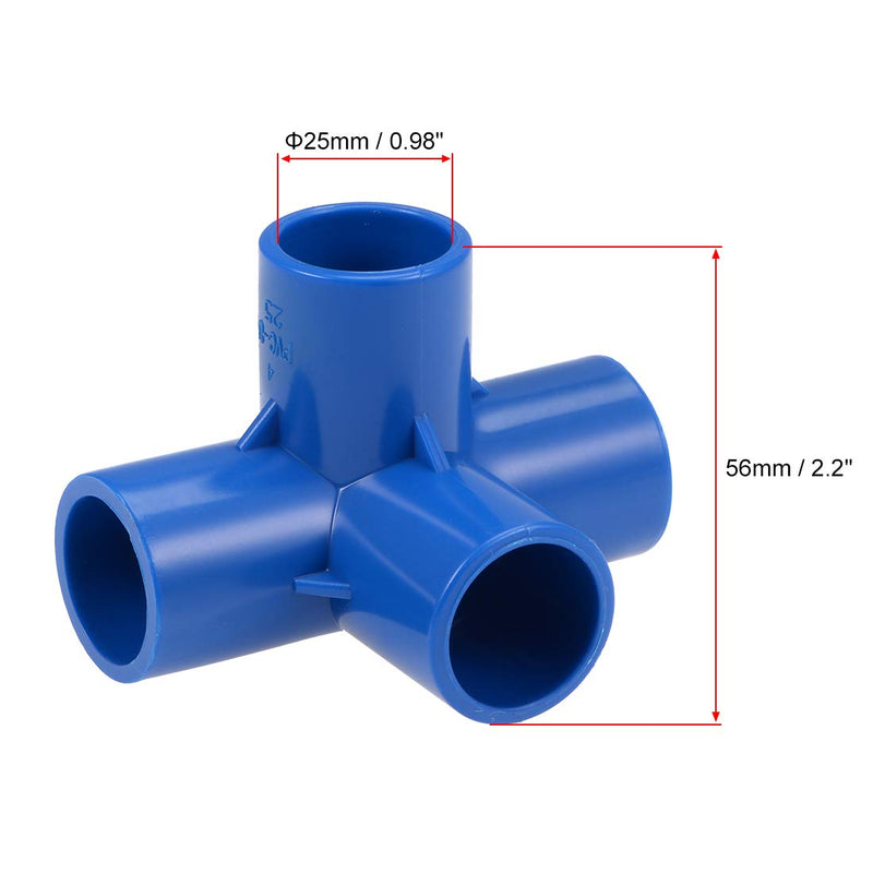 uxcell 4-Way Elbow PVC Pipe Fitting Furniture Grade 25mm Size Tee Corner Fittings Blue 10Pcs - NewNest Australia