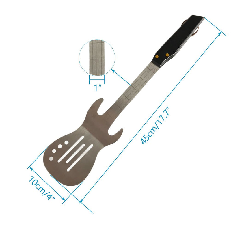 NewNest Australia - PEPKICN Rock Guitar Style Heavy Duty Stainless Steel 2-Piece Barbecue Tool Set - Spatula & Tongs with Wooden Handle 