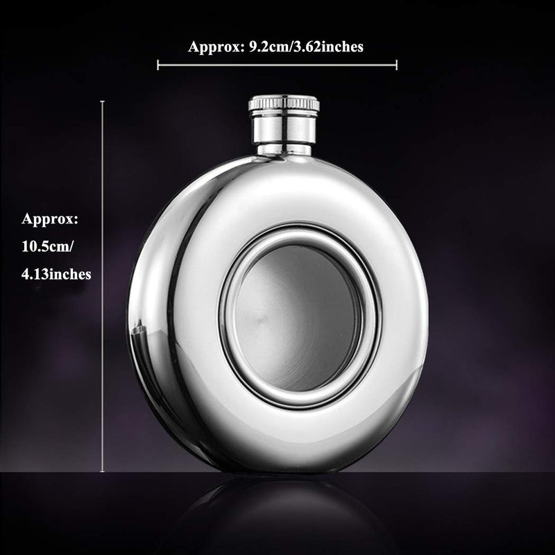 NewNest Australia - iSavage 5oz Classic Round Mirror Finished Hip Flask with Transparent Glass Window, with a Funnel 18/8 Stainless Steel-YM122 