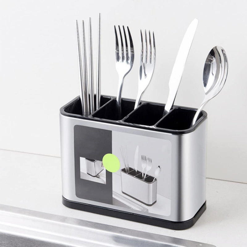Keyohome Kitchen Cutlery Holder Stainless Steel Large Capacity Utensil Holder with Divider Weighted Base for No Tipping for All Kitchens Countertop or Table,18x13x8.6cm - NewNest Australia