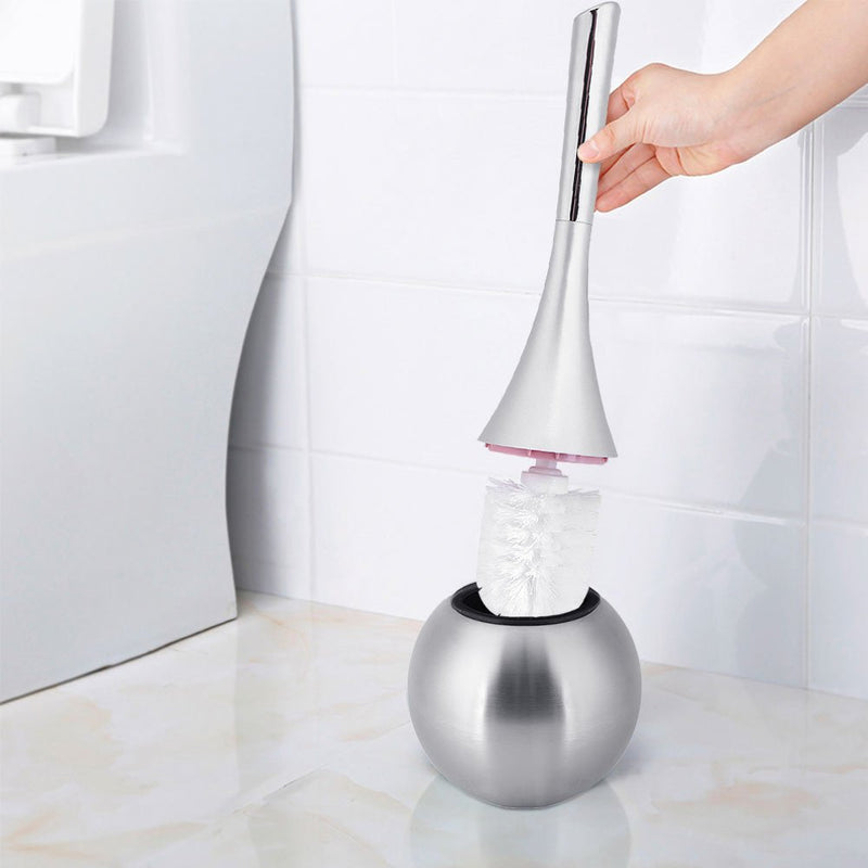 GLOGLOW Toilet Brush and Holder, Bathroom Cleaning Brush Set, Toilet Bowl Brush with Stainless Steel Base(Silver) Silver - NewNest Australia