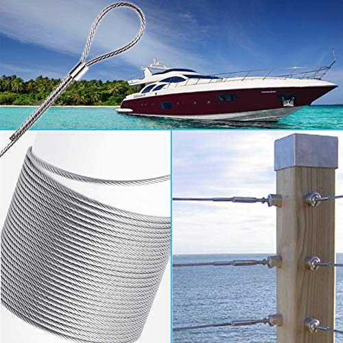 Amadget Stainless Steel Wire Rope, 316 Marine Grade Cable Railing Kit, Aircraft Wire Rope & Picture Hanging Kit for Railing, Decking, DIY Balustrade, Boat Marine Hardware (1/8" x 33 Feet) 1/8" x 33 Feet - NewNest Australia