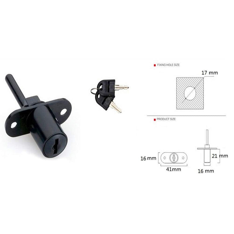 4 Pcs - Zinc Alloy Drawer Lock Desk Wardrobe Furniture Cabinet Locker Showcase with 8 Same Key 16mm (Black) - NewNest Australia