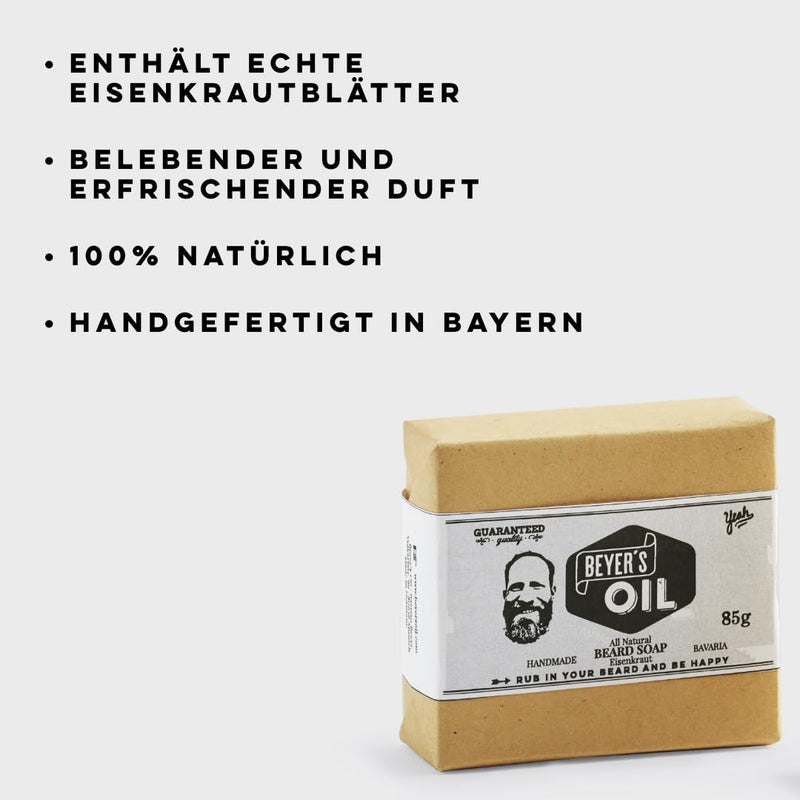 Beyer's Oil Beard Soap Verbena 85g - Handmade in Bavaria - 100% natural - With real verbena leaves - Nourishes the skin, makes the beard soft and smooth - NewNest Australia