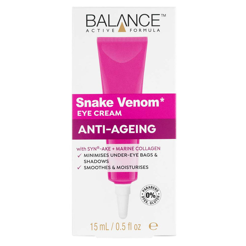 Balance Active Formula Snake Venom Eye Cream contains SYN®-AKE, which is similar to a peptide found in the Temple Viper’s venom. Helps to reduce the appearance of under-eye dark circles and bags. - NewNest Australia