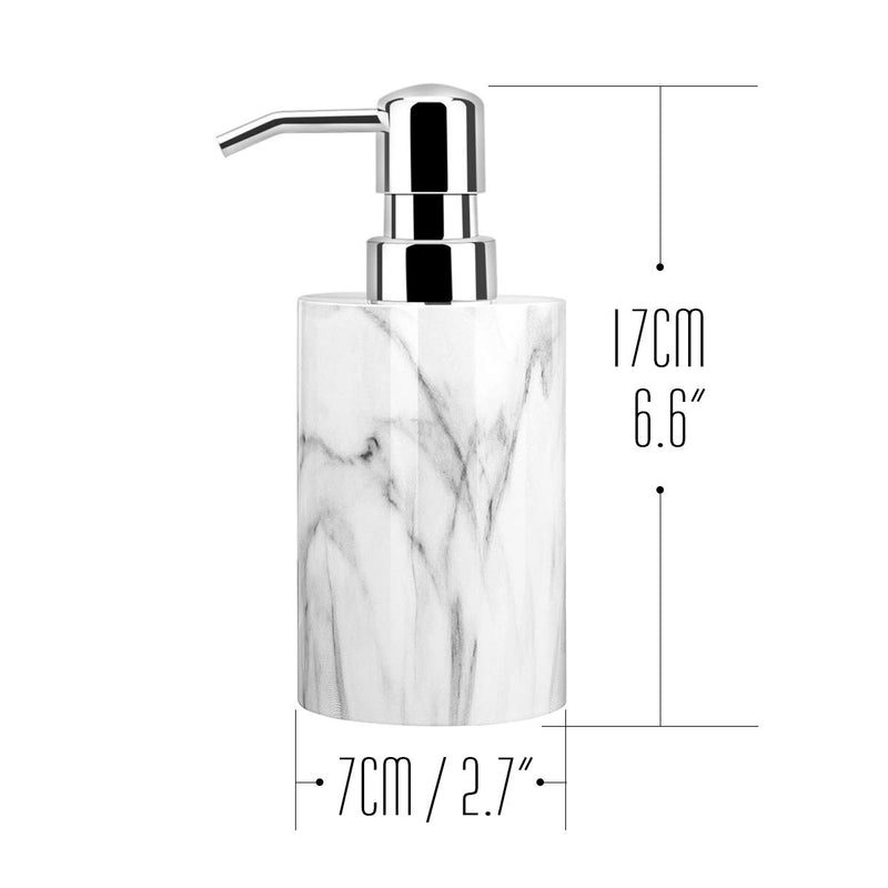 Luxspire Soap Dispenser, Cylinder-shaped Marble Lotion Liquid Soap Pump Bottles, Refillable Shampoo Container, Decorative Hand Soap Resin Jar for Bathroom, Kitchen - White Marble - NewNest Australia