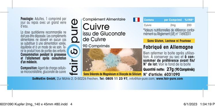 Fair & Pure® - copper tablets 2mg - copper gluconate - vegan - without magnesium stearate - 90 tablets - NewNest Australia