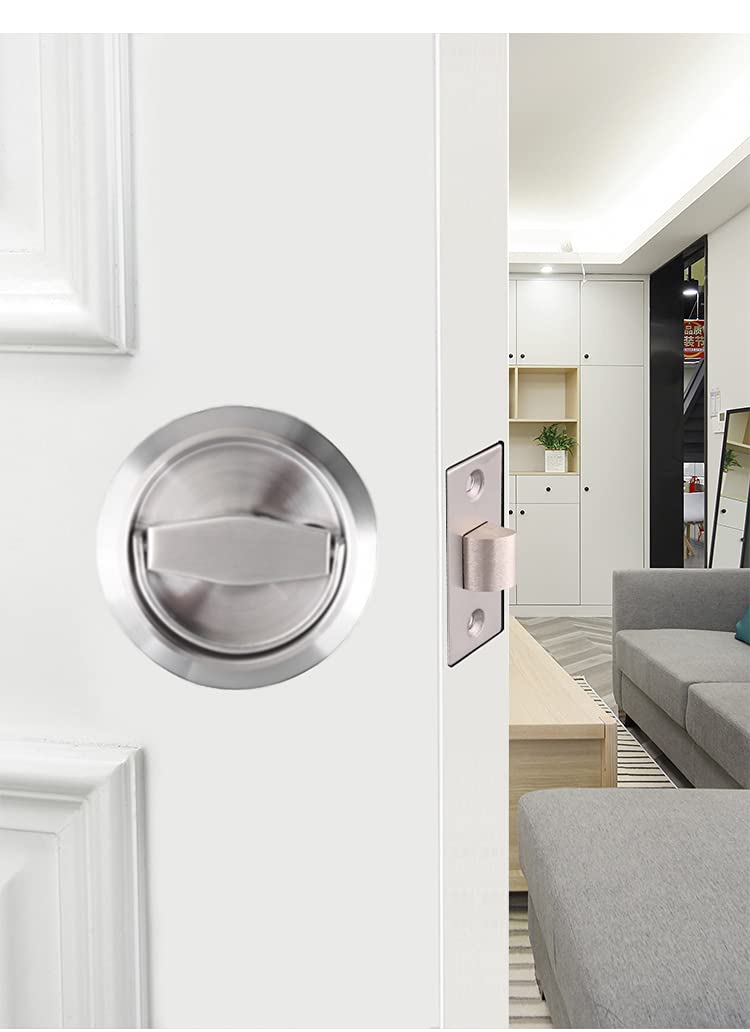 Stainless Steel 304 Storeroom Locks Privacy Door Locks Round Bed/Bath Pocket Door Latch,Hidden Recessed Cup Door Handles Lock (No Key,Silver) - NewNest Australia