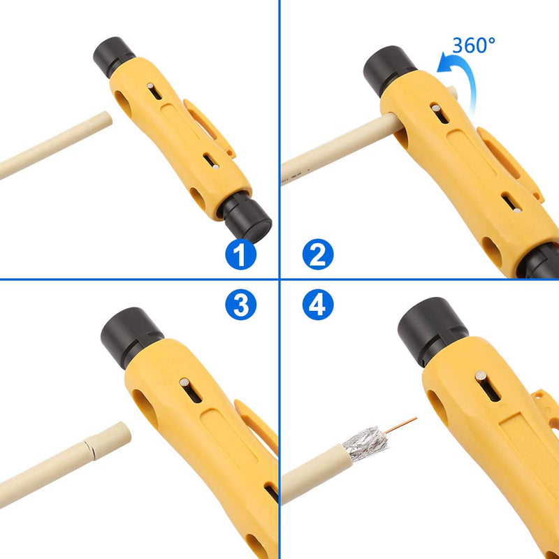 Solsop Coax Cable Crimper Coaxial Rg6 Compression Tool Kit with 20PCS F RG6 Connectors, Double Ended Coax Stripper for RG7/11 and RG59/6/6Q - NewNest Australia