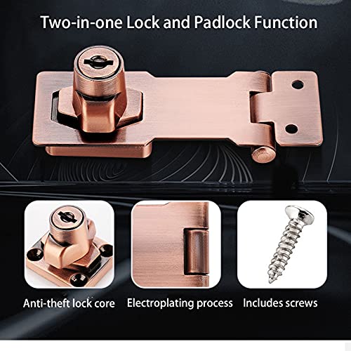 2 Packs Keyed Hasp Locks Twist Knob Keyed Locking Hasp for Small Doors, Cabinets and More,Stainless Steel Steel, Chrome Plated Hasp Lock Catch Latch Safety Lock (Copper 3inch) - NewNest Australia