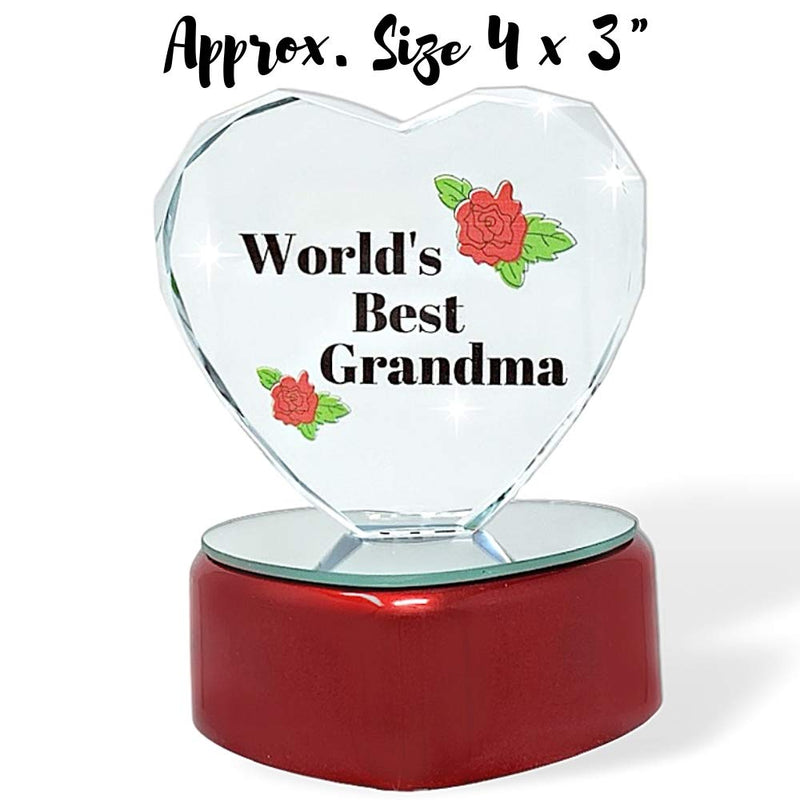 NewNest Australia - BANBERRY DESIGNS World's Best Grandma Heart - LED Light Up Glass Heart Statue Paperweight - Grandmother Gifts Mother's Day 